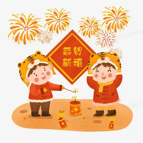 手绘卡通放烟花的小孩插画免抠元素