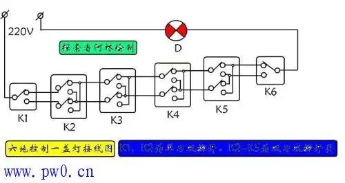一灯四控开关接线图