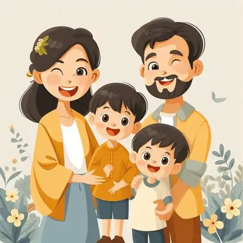 一家四口,哥哥和弟弟的温暖治愈亲子头像,传递着家庭的幸福和温暖.