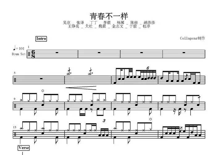 群星《青春不一样》鼓谱 - 架子鼓谱第1张