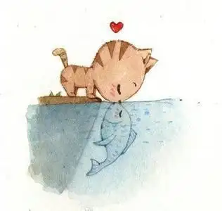 猫和鱼分开情侣头像:小鱼和小猫的情侣头像