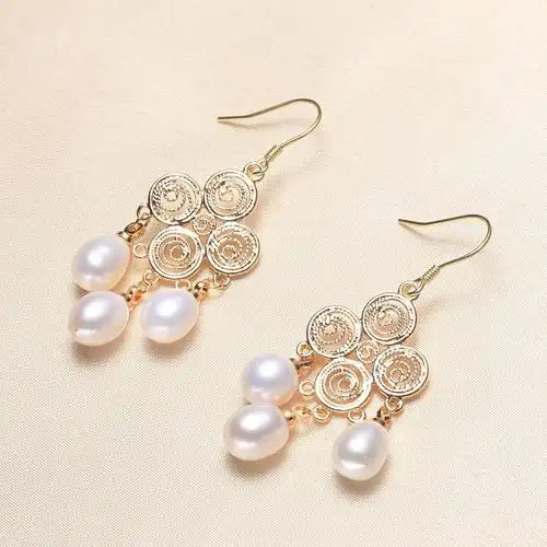 淡水珍珠耳环女生复古蕾丝镂空耳饰休闲珍珠饰品