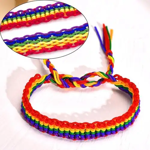 亚马逊新款手工编织尼泊尔原创六色彩虹手链情侣闺蜜友谊幸运手绳