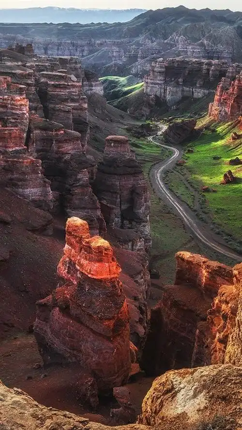 恰仑大峡谷,哈萨克斯坦,早上,道路,美丽的风景