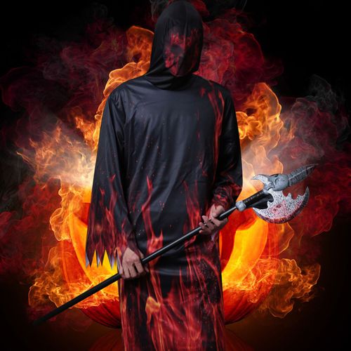 哈罗威万圣节鬼节舞台表演走秀恐怖成人男cos服装扮鬼火焰恶魔袍