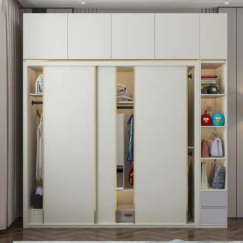 白色推拉门衣柜现代简约滑门轻奢风大衣橱北欧家用卧室移门柜子