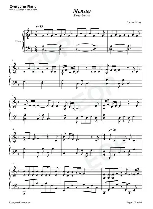 monster冰雪奇缘音乐剧ost五线谱预览1
