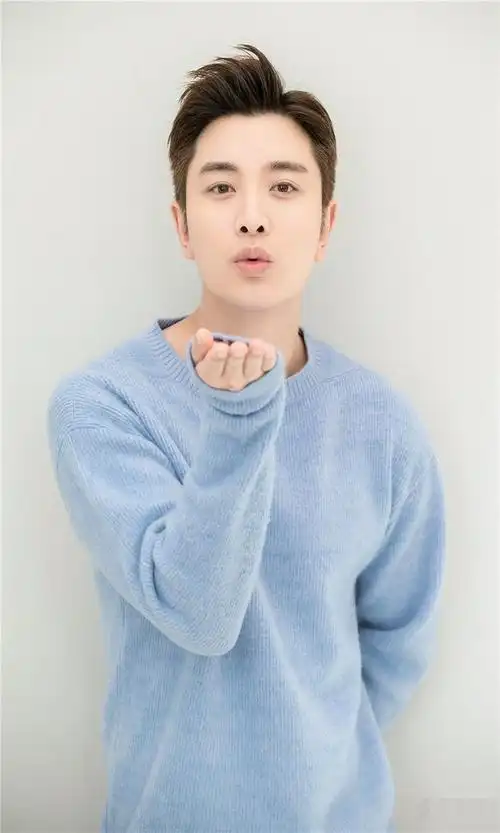 暖男贾乃亮浅蓝毛衣写真