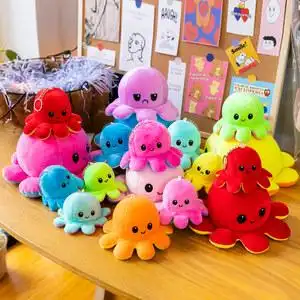 翻面章鱼公仔生气双面表情翻转八爪鱼可爱毛绒玩具变脸小章鱼玩偶