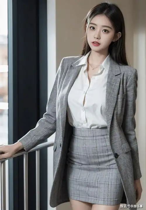 美女壁纸:白衬衣配灰色格子西装与短裙,优雅知性的办公室女神_女士
