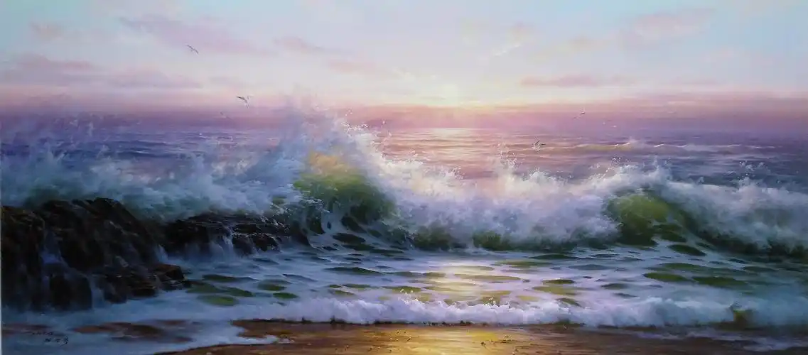 海浪 朝鲜功勋画家 金成福   3000*1200