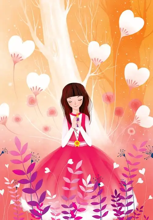 唯美青春插画系列-女孩许愿