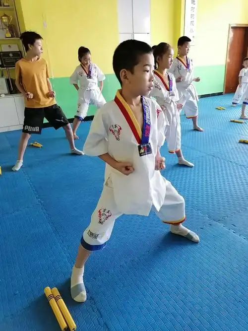 兴县育英跆拳道的李子恒小朋友暑期成长记录