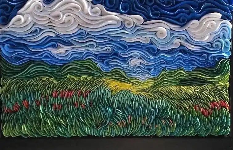 《粘土风景画》     使用超轻粘土,通过揉搓及拼贴方式,完成粘土画.