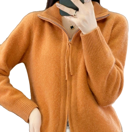 秋冬胖mm100纯羊毛衫大码女装拉链开衫女宽松针织毛衣外套羊绒衫
