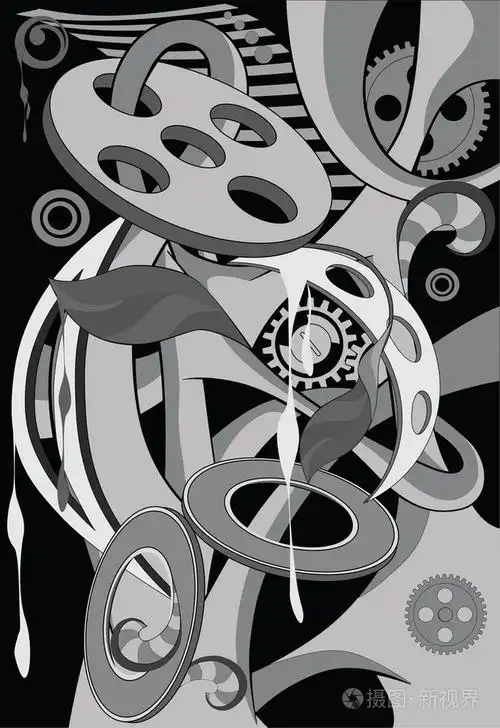 它是黑白色的抽象图案用齿轮