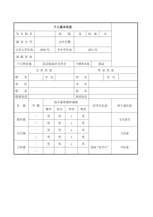 小升初个人简历模板