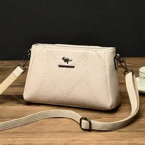 品牌袋鼠女包真皮韩版中年妈妈包时尚简约百搭单肩斜挎包软皮小包