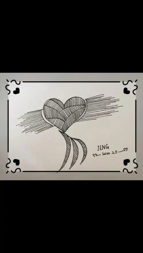 简单爱心线描