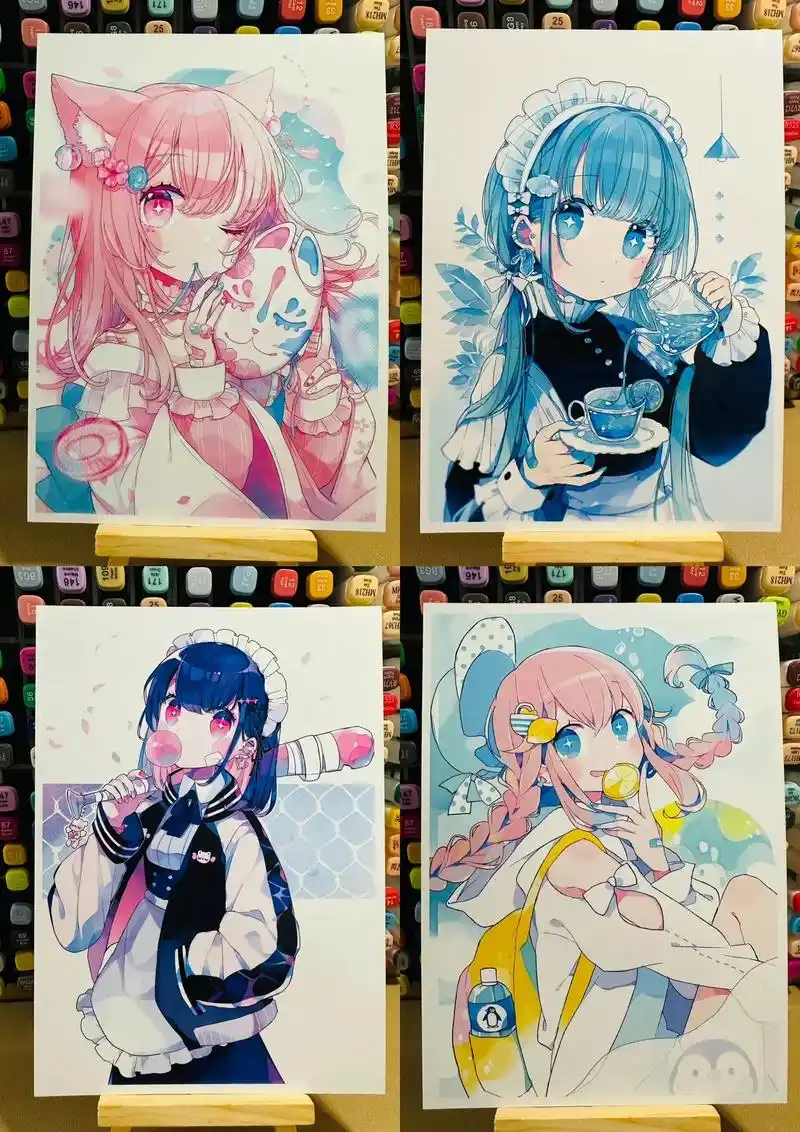 动漫人物半身卡片临摹卡可爱人物.#这画是用了亿点点魔法吧 # - 抖音