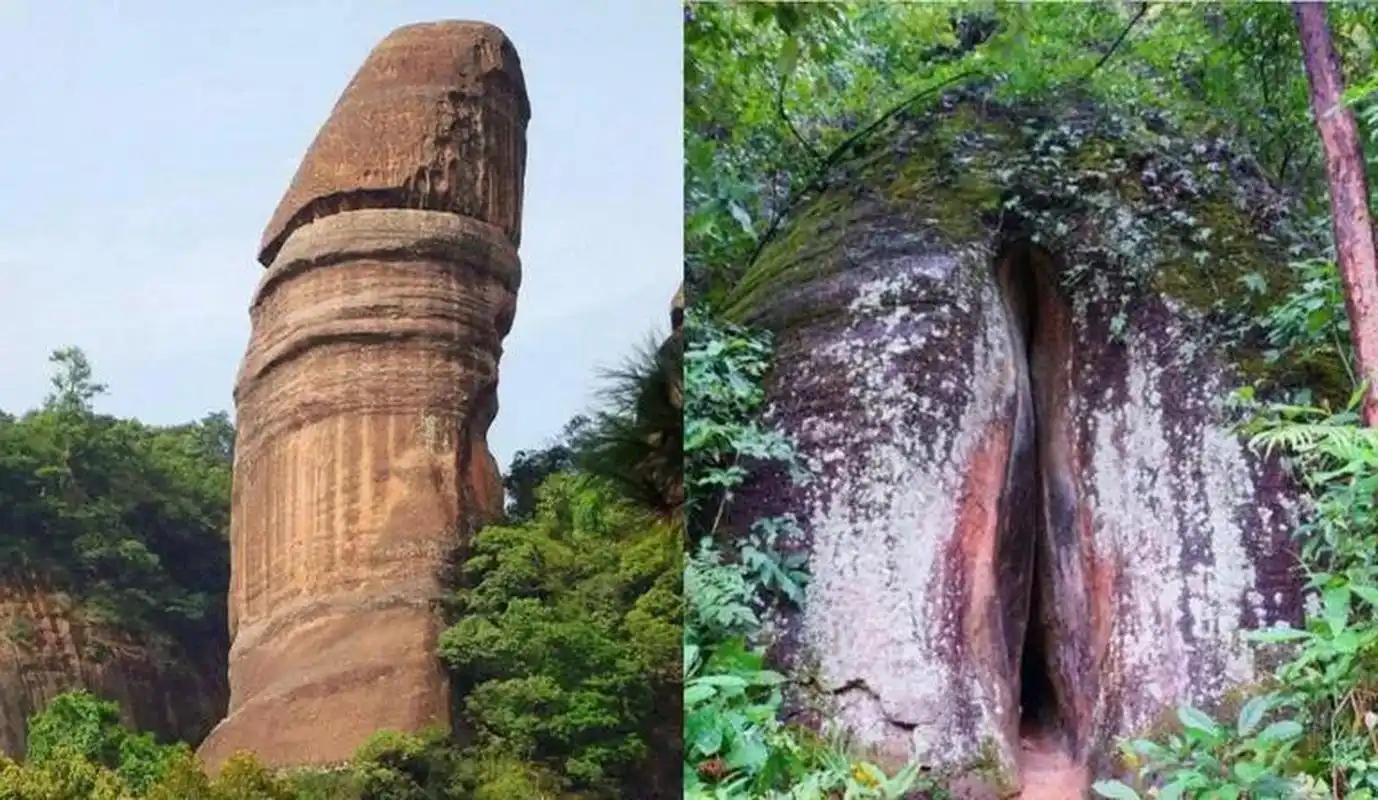 广东韶关丹霞山,自然天成的阴阳石.