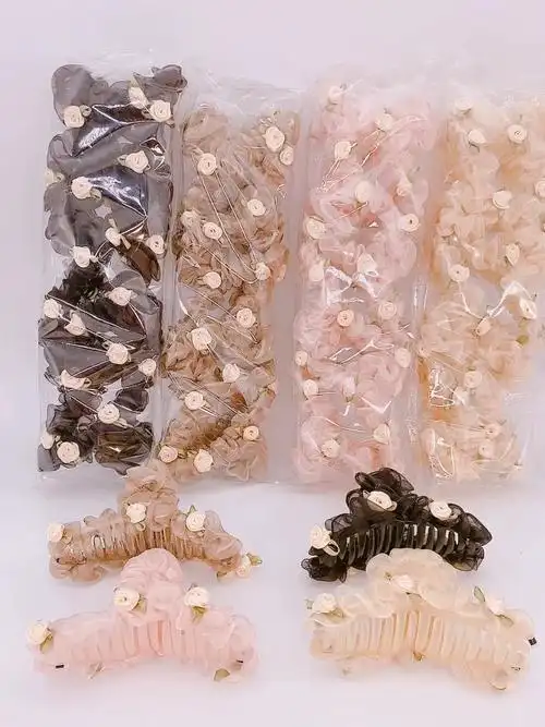 义乌发饰2元店头饰品2元店网红批发仙女温柔玫瑰鲨鱼抓夹发夹d41