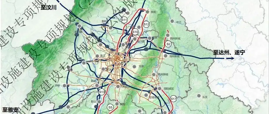 重磅成都拟新增11条城际市域铁路线网图