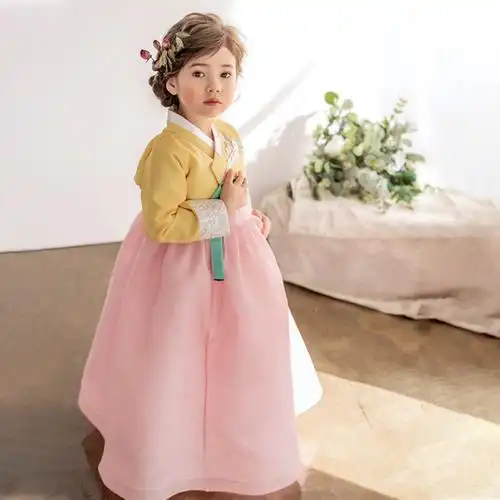 韩国进口料女童韩服女宝宝公主礼服生日服儿童舞台演出服朝鲜族服