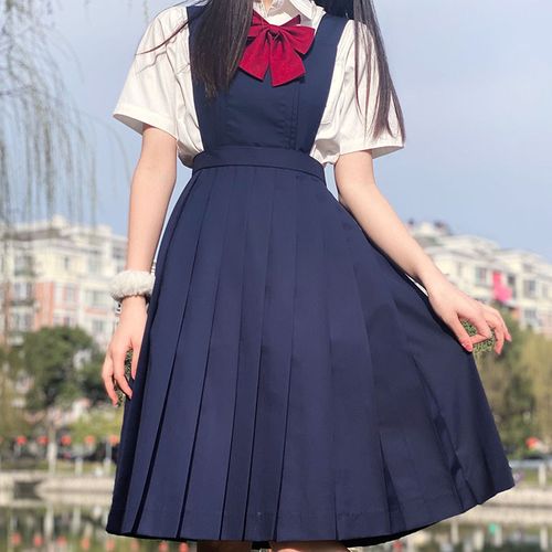 日系新款蔡萝莉酱护奶裙甜美藏青色jk制服套装背带学院风jk制服裙