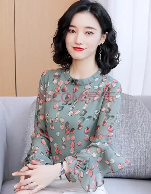 碎花雪纺衫女春秋冬季2021年新款百搭设计感上衣时尚洋气印花小衫女
