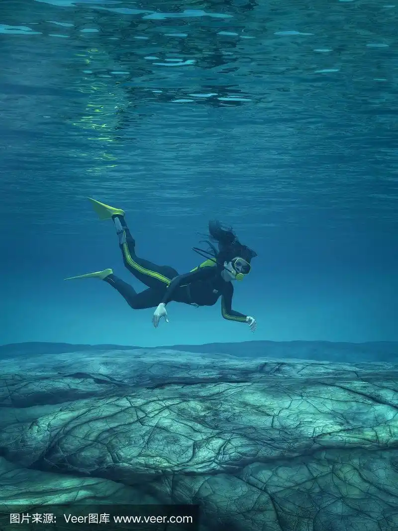 潜水员在水下游泳