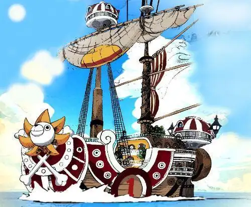 我需要一张海贼王万里阳光号展帆航行的图片,在海上.谢谢!