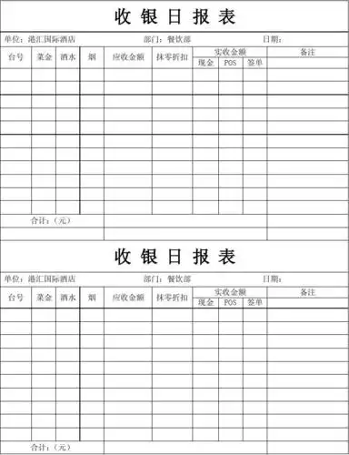收银日报表