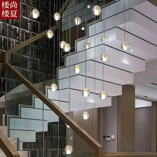 复式楼旋转楼梯吊灯具创意跃式别墅挑空中空简约现代楼梯灯长吊灯