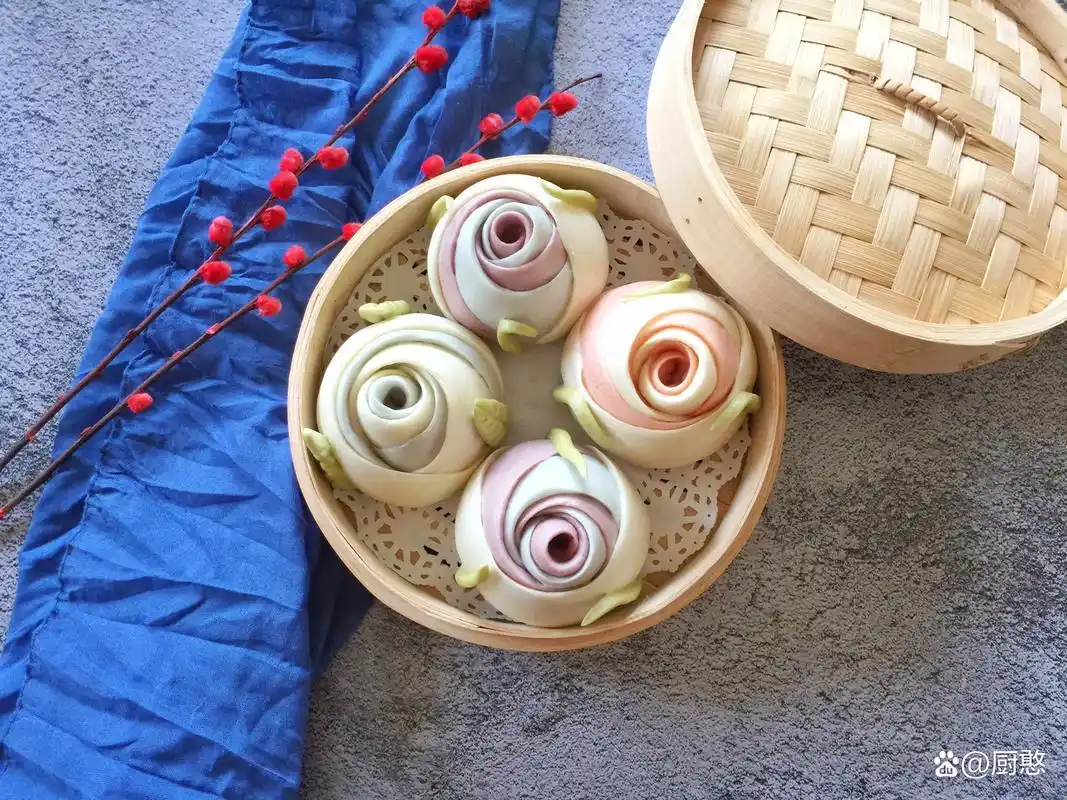 五彩玫瑰花馒头,色香味俱佳,独具创意,让美食变成绝美艺术!