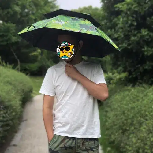 采茶伞头顶伞 伞帽防风钓鱼斗笠双层头戴式遮阳雨伞户外垂钓防晒头顶