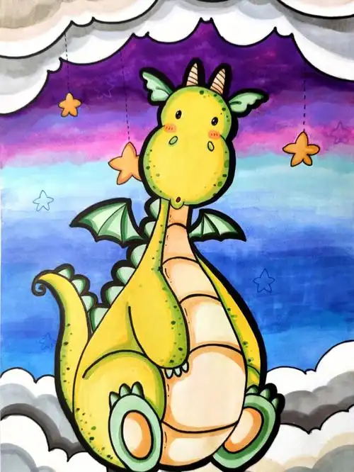 马克笔儿童画小恐龙