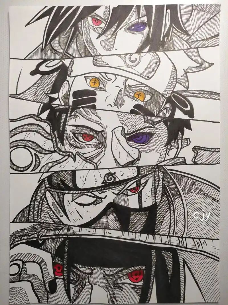 火影忍者.#手绘 #火影忍者 #黑白线描画 #动漫 #临摹 - 抖音