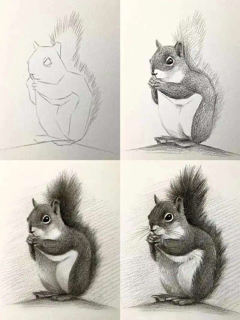 素描动物|小松鼠及步骤.#一学就会系列 #素描动物 #一起学 - 抖音