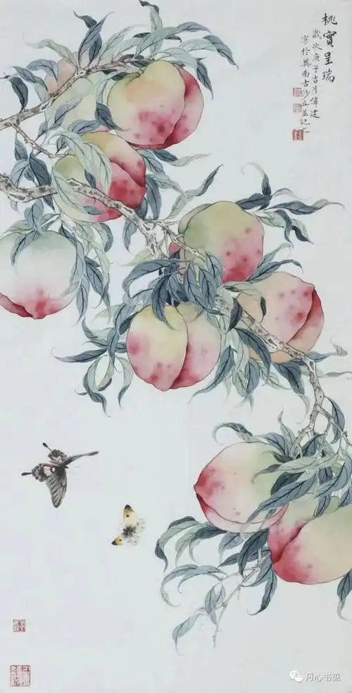 蟠桃献瑞呈吉祥,金玉满堂财源广|没骨花鸟画家许伟建|工笔|霍春阳|贾