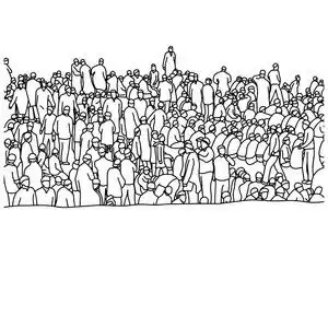 穆斯林人在人群矢量插图素描手画黑色线条, 孤立的白色背景照片