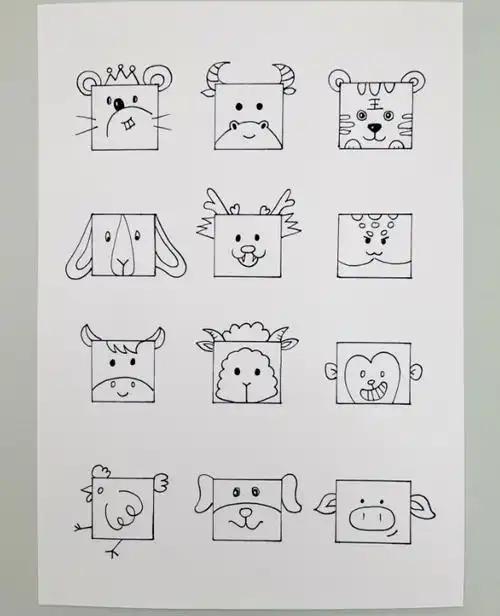 用正方形画小动物简笔画 儿童画正方形图案大全