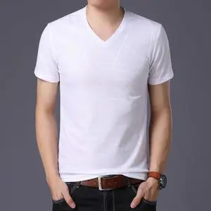 纯棉男士内衣短袖 v领男青年背心t恤半袖汗衫修身打底衫上衣全棉