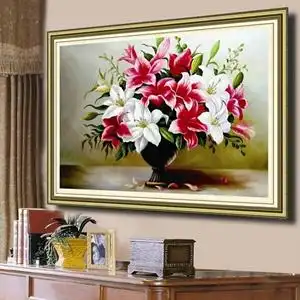 十字绣2021新款线绣百合花朵花瓶客厅餐厅小幅简约花卉手工满绣