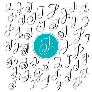 手工绘制矢量书法字母 j. 脚本字体.用墨水写的独立字母.