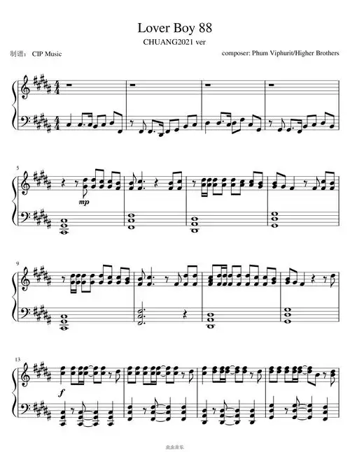 《lover boy 88》创造营版本钢琴谱-cip music (本站已停更)-虫虫钢琴