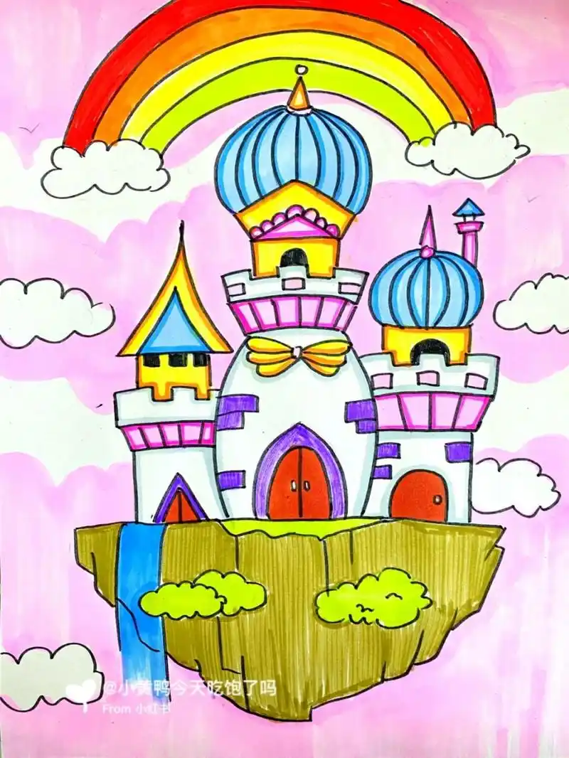 空中城堡 #卡通画# #马克笔# #儿童画# #空中花园儿童画# #城堡儿童画