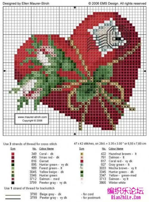 棒针编织心形的美丽图案图解