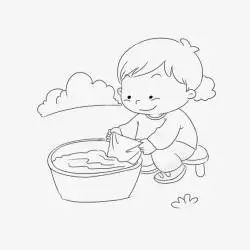 橙色衣服的小男孩水滴娃娃洗衣服高清图片