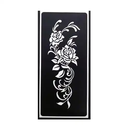 小腿玫瑰花纹身贴女镂空模板海娜膏纹身果汁纹绣通用加厚可重复用